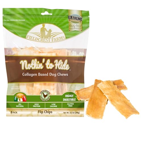 Fieldcrest Farms Nothin to Hide Flip Chips Dog Chews - Natural Rawhide Alternative Treats for Dogs, Collagen Based Snack for Moderate Chewers Up to 35lbs, Chicken Flavor