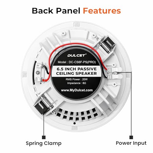 Image of DULCET DC-CS6F-PS Pro White 6.5 inch 20W 2 Way 8 Ohms Passive Ceiling Speaker that Connects to Active Bluetooth Ceiling Speaker (Active Bluetooth Speaker to be Purchased Separately)