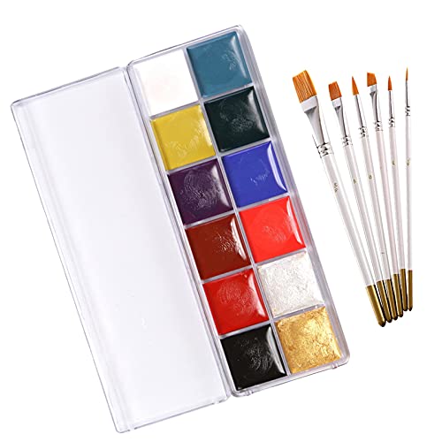 CkFyahp Huile Peinture Visage Pour Adultes Corps 12 Couleurs Palette Peinture Lavable Professionnelle avec 6pcs Brosses Kit pour Enfants Enfants Spectacle Scène Halloween Party Colsplay Maquillage Cover