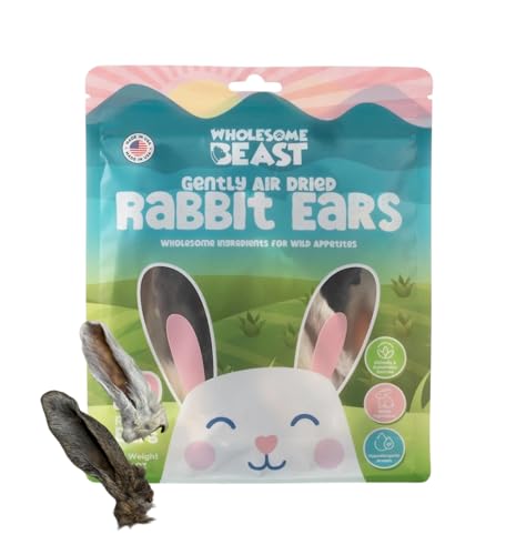 Air Dried Furry Rabbit Ears for Cats & Dogs, Whole Fur on Rabbit Ears Dog Treats, Rabbit Ears for Dogs, Single Ingredient Rabbit Treat for Dogs, Air Dried Rabbit Ears with Fur for Dogs (24 Count)