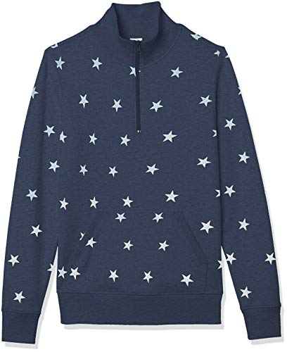Amazon Essentials Women's Long-Sleeve Lightweight French Terry Fleece Quarter-Zip Top, Navy Heather Star, X-Large