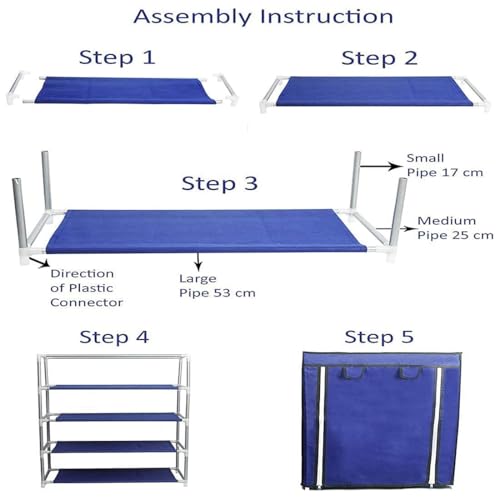 Image of EASY BUY 4 Shelves Shoe Rack Plastic Blue with Zip Door Cover & Side Pockets, Multiuse Storage Rack for Footwear, Toys, Clothes with Dustproof Cover 4 Shelves