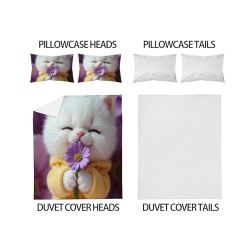 Housse de couette fleurs chat lit super king microfibre premium imprimé 3D animaux