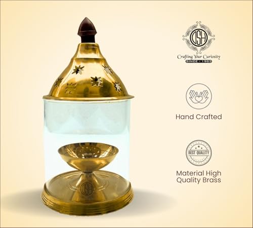 Image of DSH Brass Akhand Diya Decorative Brass Glass Oil Lamp and Tea Light Holder for Diwali Pooja and Gift Item. (M)