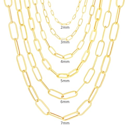 Nuragold 14K Real Yellow Gold Paperclip Chain Elongated Cable Link Necklace 16"-24" (2mm-7mm) Italian Jewelry for Men & Women2