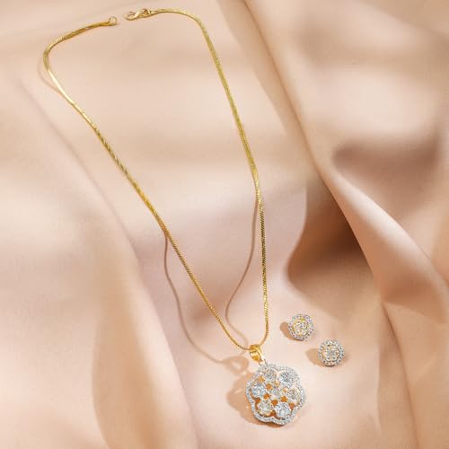 Image of Rubans Pendant Necklace Set American Diamond and Zirconia Gift Jewellery for Women & Girls