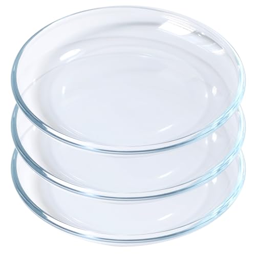 VIPHIEC 7 Inch Round Tempered Glass Dessert Plates Small Mini Appetizer Fruit Salad and Cake Plates Set of 3