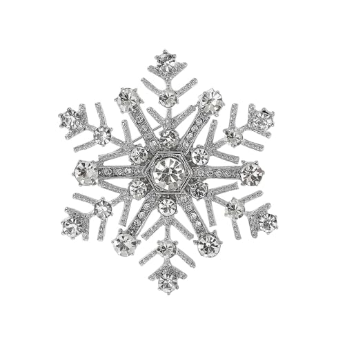 Delicate Rhinestones Alloy Brooch Pin Snowflake Design Lightweight Chest Decoration for Holiday Outfit Enhancement Rhinestones S