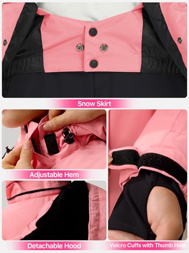 FREE SOLDIER Chaqueta de Esquí Impermeable para Mujer Forrada de Forro Polar Abrigada Invierno Lluvia con Capucha Costuras Completamente Selladas,(Rosa,M) - imagen 6