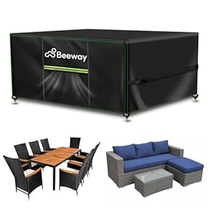 BEEWAY Gartenmöbel Abdeckung Wasserdicht, Schutzhülle Abdeckplane für Gartentische Terrassenmöbel Möbelsets - 420D Oxford Gewebe, Anti-UV, Winterfest, 200 x 160 x 73cm