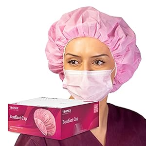 100 Pcs Tronex Pink Disposable 3 PLY SMS Heavy Duty Bouffant Hair Net Medical Surgical Caps Bakery Protective Head Hair Cover 24” Nurse Hairnets