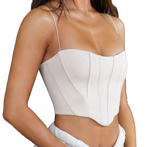 TTPSRY Débardeur Crop Top pour Femme Sexy Crop Tank Tops Col Carré Camisole Top sans Manches Blouse Bas Sling pour Festival et Fête (Blanc L)