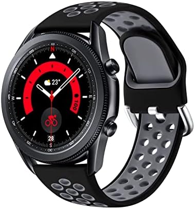 JUVEL Compatible with Samsung Galaxy Watch 3 45mm Strap/Samsung Galaxy Watch 46mm Strap, Dual Colour 22mm Silicone Breathable Sport Replacement Straps for Huawei Watch GT 3 46mm, Large BlackGrey