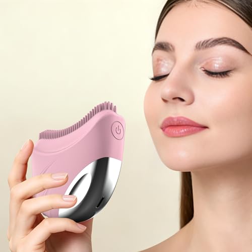 Lonwiner Brosse Visage Drainage Lymphatique, Vibration et Chaleur, 4 Vitesses, Rechargeable Type-C, 500MAH, Rose (Pinceau fin)