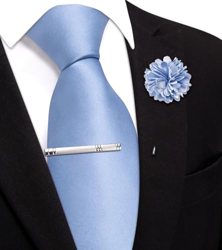 Image of Hi-Tie Pretied Boys Ties Solid Color Kids Adjustable Necktie Lapel Pin Clip Set Age 8-12 Wedding School Graduation