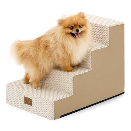 COZY KISS Dog Stairs for Small Dogs, 4 Step Pet Stairs for Beds & Couches