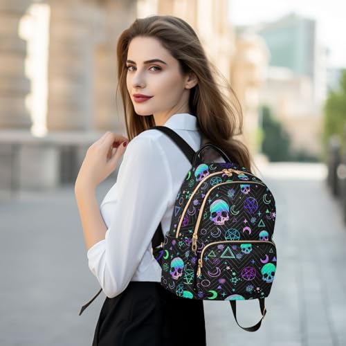 Image of Women Fashion Backpack Purse Magic Skull Rucksack, S | Casual Lightweight Quilted Daypack Ladies Bag for College Travel Work