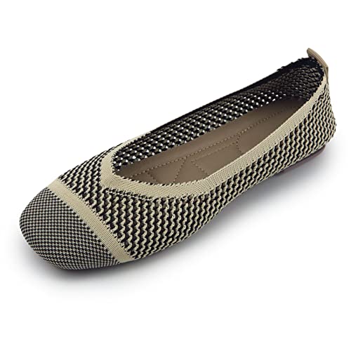Image of RVROVIC Women's Square Toe Knit Flats Shoes Casual Slip on Ballet Flats Comfortable Shoes for Women