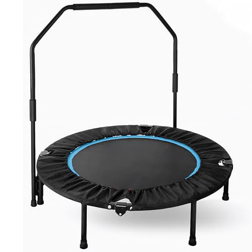 LIFERUN Fitness Trampolin Indoor Ø101cm,Tragfähigkeit 150 kg,Workout Rebounder,mit 3 Verstellbare Handgriffstufen,mini Trampoline für Erwachsene,Blau