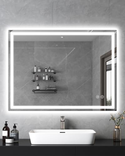 Habison Badspiegel mit Beleuchtung, 60x80cm LED Bad Spiegel mit Licht Mit 3000k/4000k/6000k, Spiegel mit Beleuchtung Touch, Dimmbar, Antibeschlag, Memory, IP44, Anti-Fog Badezimmerspiegel
