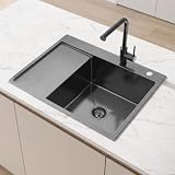 62 x 48 cm L in acciaio inox, lavello da cucina, 1 vasca con sifone