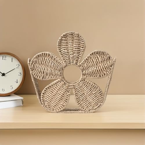 Cesta de almacenamiento tejida con forma de flor Tofficu para escritorio y revistas 7