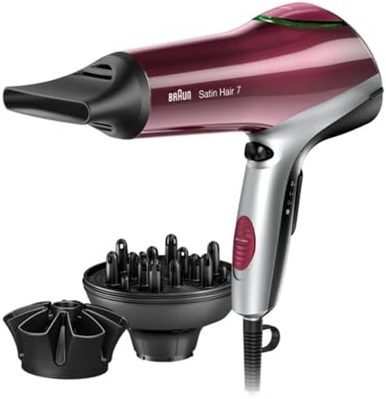 Braun Satin Hair 7 Hair Dryer – 2000W Professional Ionic Hair Styler with Cool Shot, 2 Heat & Speed Settings, Concentrator Nozzle, Lightweight Design – International Warranty – HD770