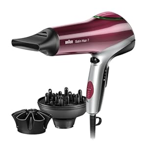 Braun Satin Hair 7 Haartrockner, professioneller Föhn mit IonTec und Colour Saver Technologie, HD770, 1 Stück (1er Pack), Schwarz/Rot