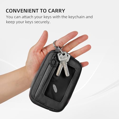 Image of The Iris Wallet Zipper Mini Coin Purse Keychain ID Holder Wallet | Zip Card Case with ID Window Purses for Women Mini Portable Keychain Wallet,Black