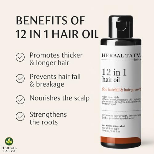Image of Herbal Tatva 12-in-1 Hair Oil | For Hair Growth, Hair Fall Control & Healthy Scalp | Redensyl, Rosemary, Castor, Amla, Coconut, Almond, Bhringraj | 100% Pure, Natural & Organic | For Men & Women | 100ml