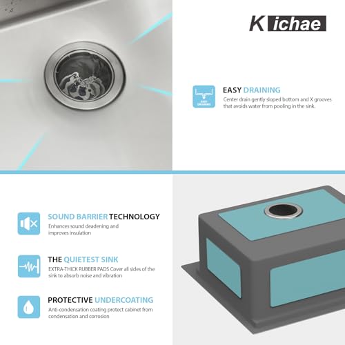 Image of Kichae 21 Drop In Bar Sink- 21x20 Kitchen Sink Stainless Steel 16 Gauge Bar Prep Sinks Small Overmount Topmount Ledge Workstation Single Bowl Handmade Basin with Cutting Bowl