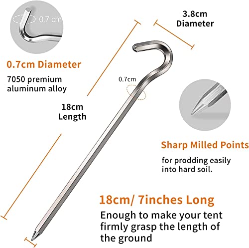 Zeltheringe, 【14/26Packung】 Heavy-Duty 18cm Zelt Heringe Metall Zelthaken Aluminium Heringe Erdnägel für Harte Böden, ideal für Garten, Camping, Angeln und Zelten – Bild 3