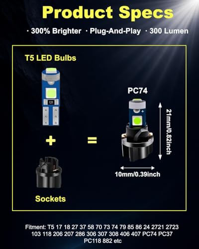 Kit 40 Lámparas LED T5 y T10 Luz Interior Azul Hielo miniatura 7