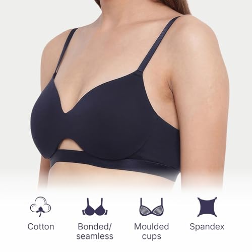 Image of Enamor Innovations CloudSoft, Invisi Neckline Women's Cotton Everyday T-Shirt Bra - Padded, Wirefree, Medium Coverage - A032
