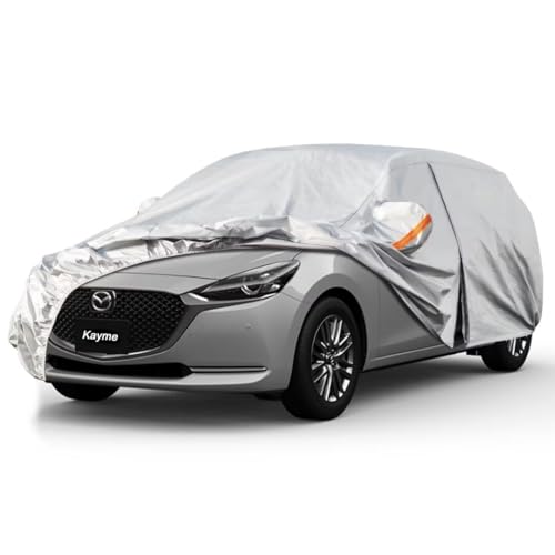Kayme Hatchback Car Cover Fit for Mazda2 (2003-2025) Automobiles All Weather Waterproof, Outdoor Cover Sun Rain Protection, with Lock and Zipper Door.