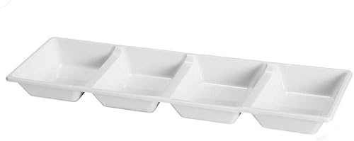 Elegantes bandejas desechables de plástico rectangulares blancas de 4 secciones, 16 x 5 pulgadas (paquete de 3), calidad y diseño premium, perfectas