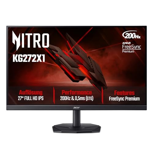 Acer Nitro KG272X1 Gaming Monitor 27 Inch (69 cm Screen) Full HD, IPS, 200Hz, 1ms/0.5ms (GTG, Min.), 2xDP 1.4, 2xHDMI 2.0, FreeSync Premium