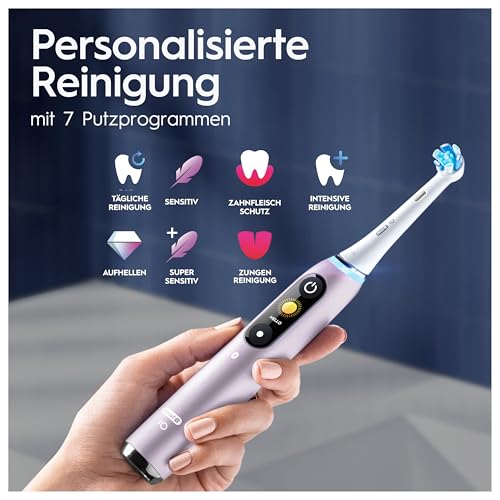 Oral-B iO Series 9 Plus Edition Elektrische Zahnbürste/Electric Toothbrush, PLUS 3 Aufsteckbürsten inkl. Whitening, Magnet-Etui, 7 Putzmodi, Geschenk Mann/Frau, Designed by Braun, Rose – Bild 5