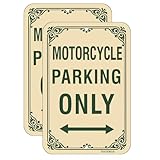 2 Pack Motorcycle Parking Only Signs – 12'x18' Reflective Metal Aluminum, Rustproof & Weatherproof Parking Signs for Outdoor Use, Sturdy Reserved Motorcycle Spot Sign Beige