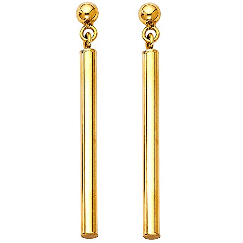 14K Yellow Or White Gold Rd Bar Hanging Push Back Earrings - Avg. Weight : 1.6 Grams (Yellow Gold) #TOP15