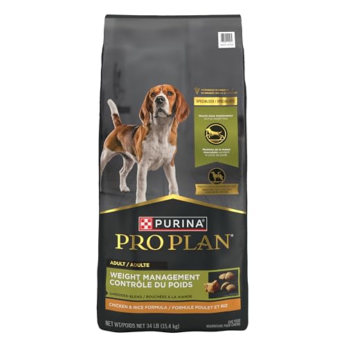 Purina Pro Plan Weight Management Dog Food Dry, Shredded Blend Chicken and Rice Formula - 34 lb. Bag