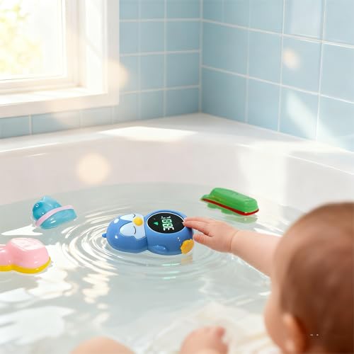 PINGUIN BADETHERMOMETER & RAUMTHERMOMETER – LCD-Anzeige, USB-C wiederaufladbar, abnehmbare Silikonhülle, hygienisch & kindersicher, für Badewanne & Kinderzimmer