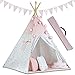 Ricokids Tipi - Tienda de campaña para niños, algodón, con 3 Cojines, Guirnalda y colchón