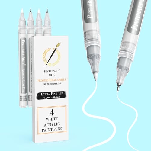 Pinturale Arts Pennarello Acrilico Bianco | Set di 4 Pennarelli Bianchi | Pennarello Bianco Punta Fine 0,7mm e 0,5mm | Pennarelli Acrilici Per Ceramica, Sassi, Vetro, Legno