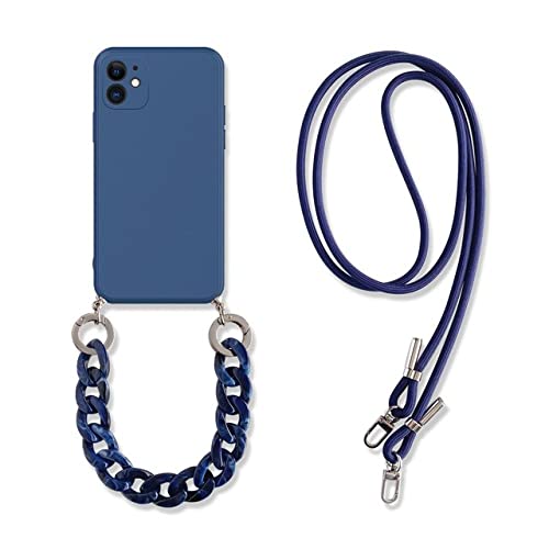 Coque silicone marbre iPhone 11 cordon bijoux bleu marine