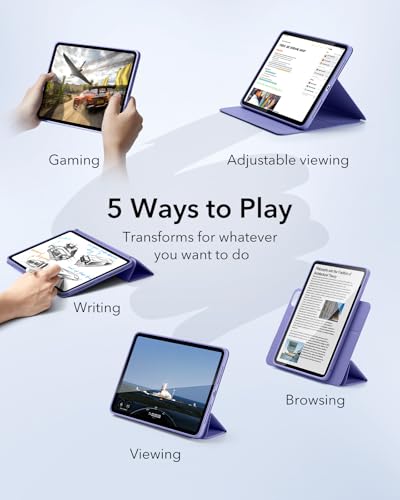 Image of ESR for iPad Pro M5 /M4 13 Inch Cover, iPad Pro 13 Case 2025 /2024 with Pencil Holder, Removable Magnetic Cover, Vertical Stand, Fully Supports Pencil Pro and Pencil(USB-C), Rebound 360 Series, Purple