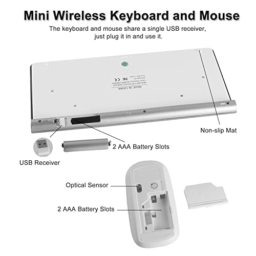 Image of Thanice Wireless 2.4G Keyboard and Mouse Combo, USB Slim Portable Wireless Keyboard Mause, with Quiet Click, Compatible with iMac Mac PC Laptop Computer Smart TV PS4 (Silver)