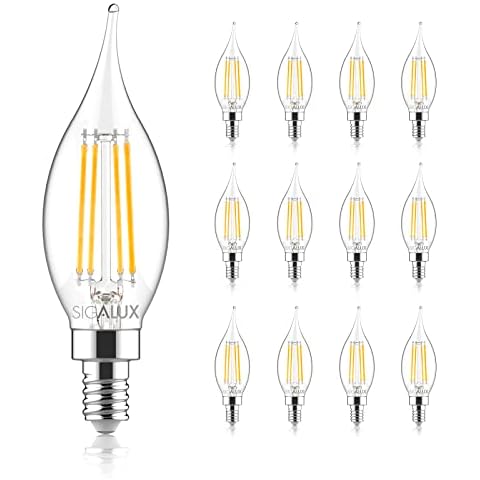 Sigalux E12 LED Bulb Candelabra Base 60 watt LED Chandelier Light Bulbs Dimmable, Flame Tip Candelabra LED Bulbs, 4.5W, 450ML 5000K Daylight,CA10 Candle Light Bulbs, 12 Packs Cover