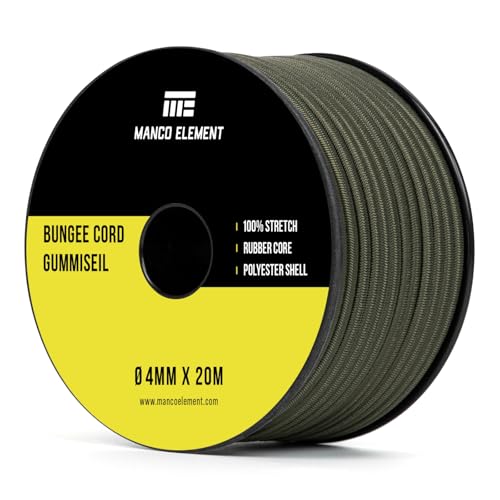 Manco Element Cuerda Elástica 4mm x 20m Elástica Cuerda Goma - Verde Militar