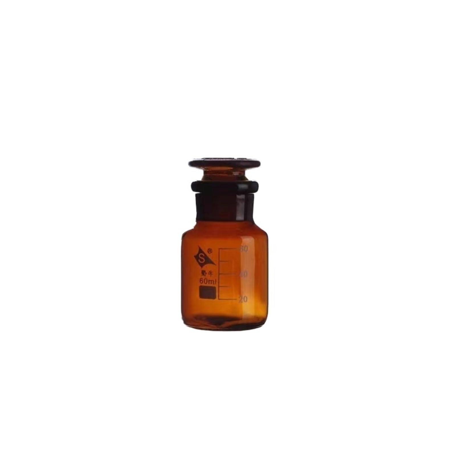 Frasco de vidrio para reactivos de laboratorio, Botella de muestra de vidrio, tapón molido de reactivo de boca ancha transparente marrón, tamaños de 60-1000mL(60mL brown 4pcs)